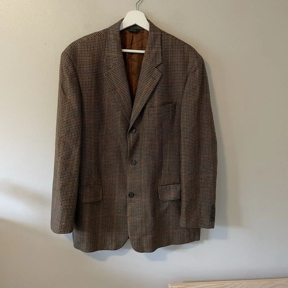 Vintage J Crew Oarsman Houndstooth Blazer Brown Wool 42